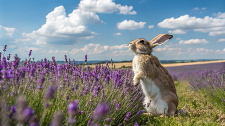 Rabbit in the meadow in the evening light, UK.
