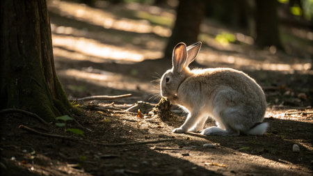 Rabbit in the forest, selective focus, shallow DOF.