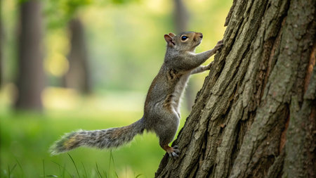 Squirrel on a tree in the park. Wildlife scene from nature.