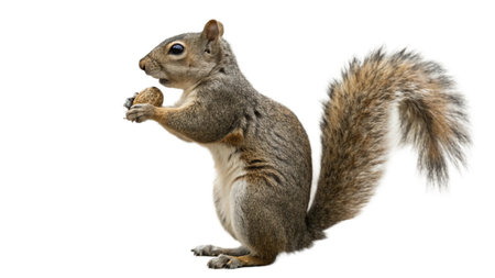 Squirrel, Sciurus carolinensis, in front of a white backgroundの写真素材