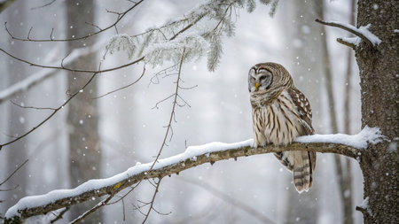 Barred Owl (Strix nebulosa) on a branchの写真素材