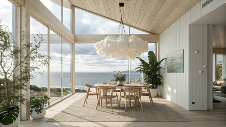 Interior of modern terrace with sea view. 3d rendering