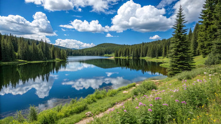 Beautiful mountain lake in the Carpathian Mountains, Ukraine.の写真素材