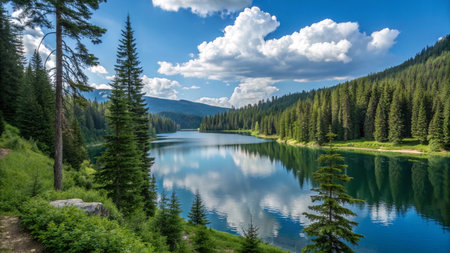 Beautiful mountain lake in the Carpathian Mountains, Ukraine.の写真素材
