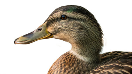 Close up of a duck isolated on white background, studio shot.の写真素材