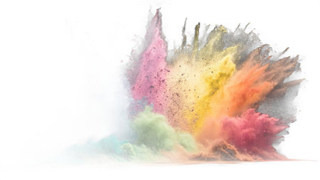 Colorful powder explosion isolated on white background. Abstract colored dust cloud.