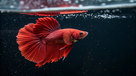 Capture the moving moment of red siamese fighting fish isolated on black background. betta fish.