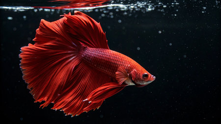Capture the moving moment of red siamese fighting fish isolated on black background. betta fish.