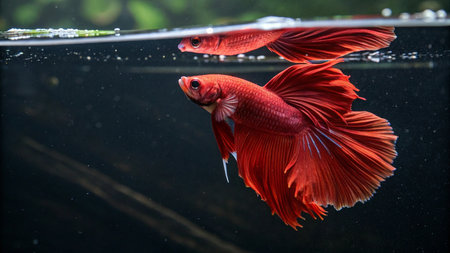 Capture the moving moment of red siamese fighting fish isolated on black background. betta fish.