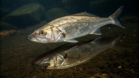 Freshwater fish on the bottom of the lake, close-upの写真素材