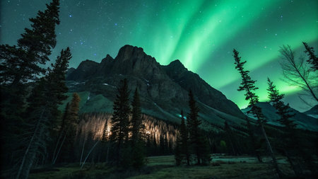 Aurora borealis in the Canadian Rockies. Northern lights.の写真素材