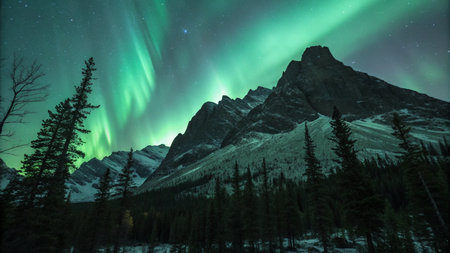 Aurora borealis over the Canadian Rockies, Alberta, Canada