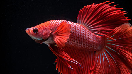 Capture the moving moment of red siamese fighting fish isolated on black background. betta fish.