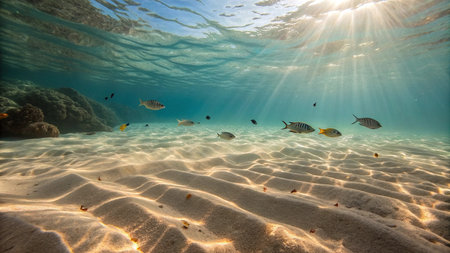 Underwater view of tropical coral reef with fishの写真素材
