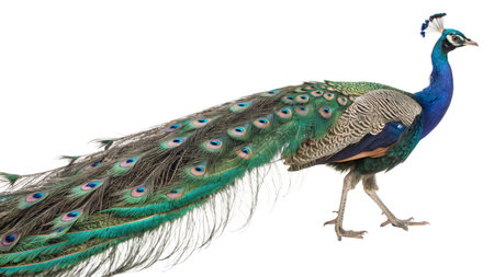 Peacock, Pavo cristatus, isolated on whiteの写真素材