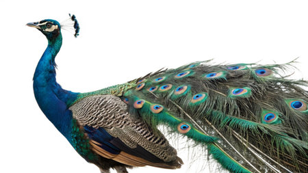 Peacock isolated on white background, peacock with feathers outの写真素材