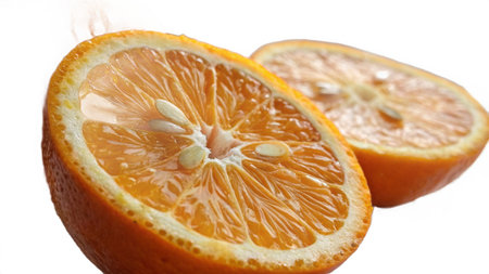 Slices of orange on a white background. Close-up.