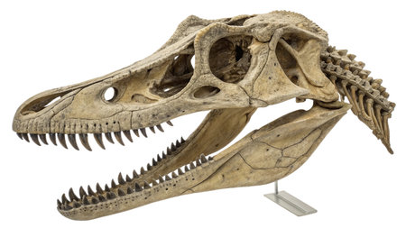 Dinosaur skull isolated on white background. Clipping path included.の写真素材