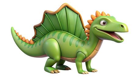 3d rendered illustration of Dinosaur cartoon character with green skin and white backgroundの写真素材