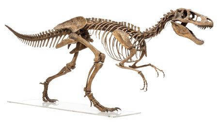 Dinosaur skeleton isolated on white background. 3D illustration. Front view.の写真素材