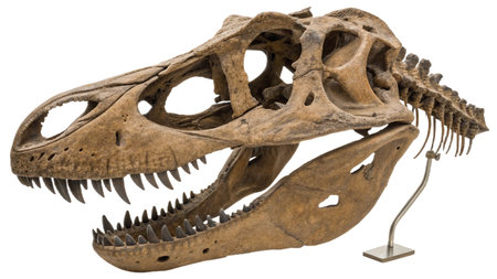 Dinosaur skull isolated on a white background. Clipping path included.の写真素材