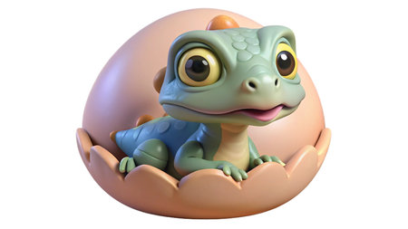 Cartoon character of crocodile in an egg shell, 3d renderingの写真素材