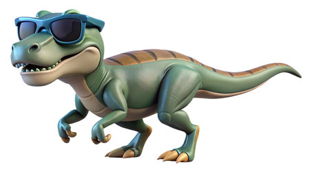 3D digital render of a dinosaur with sunglasses isolated on white backgroundの写真素材