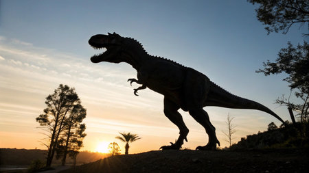 Silhouette of a dinosaur at sunset in Tenerife, Spainの写真素材