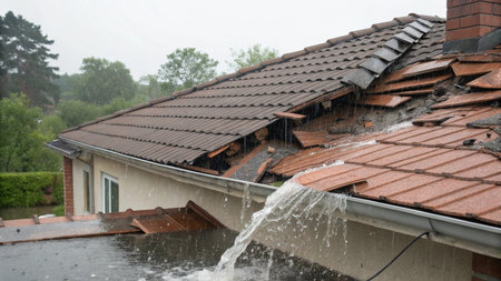 House with a roof from a bituminous tile and rain dropsの写真素材