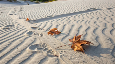 Autumn leaves on the white sand dunes of the Baltic Seaの写真素材