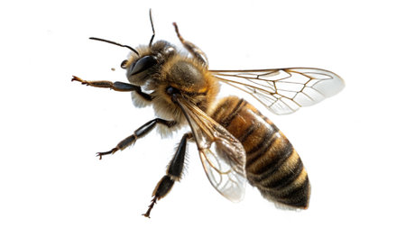 Bee isolated on white background. (Apis mellifera)の写真素材