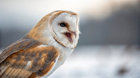 Portrait of a barn owl (Tyto alba) in winterの写真素材