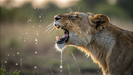 Lioness drinking water in the Okavango Delta - Moremi National Park in Botswana
