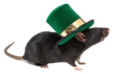 rat with Leprechaun hat, isolated on a white backgroundの写真素材