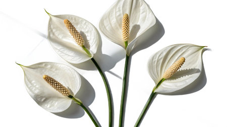 White anthurium flowers isolated on white background with copy space.の写真素材