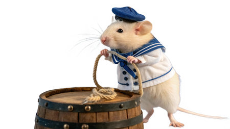 White rat in a sailor suit with a ropeの写真素材