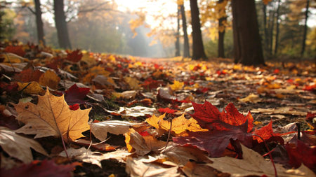 Autumn leaves on the ground. Beautiful autumn background. Fall season.