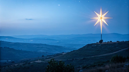 Beautiful star on top of the hill at night, Tuscany, Italyの写真素材