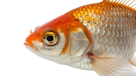 Gold fish isolated on white background. Close up. Studio shot.の写真素材