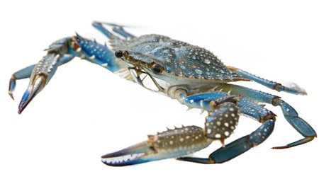 Blue crab isolated on white background. Clipping path included. Close up.の写真素材