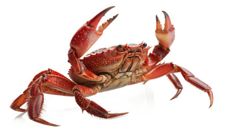 Red crab isolated on white background. Clipping path included for easy extraction.の写真素材