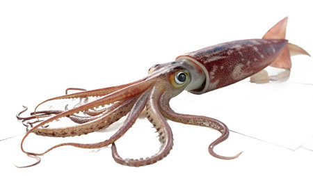 Octopus isolated on white background. Close-up of a squid.の写真素材