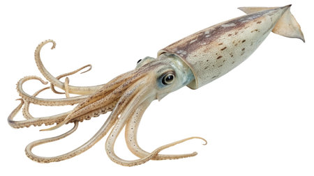 Fresh squid isolated on white background. Clipping path included for easy extraction.
