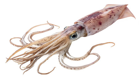 Fresh squid isolated on a white background. Clipping path included.の写真素材