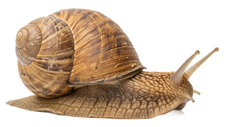 Big garden snail isolated on a white background. Studio shot. Side view.の写真素材