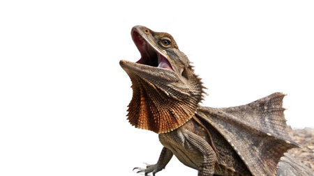 Portrait of a bearded dragon (Pogona vitticeps) isolated on white backgroundの写真素材