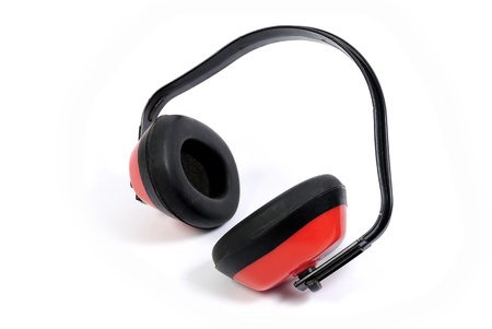 Hearing protection earmuffs on white backgroundの写真素材
