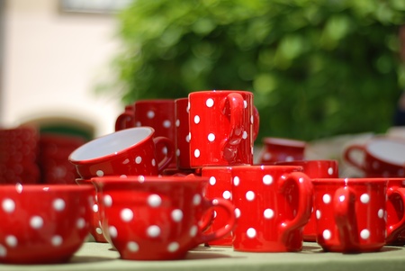Red cups with white dotsの写真素材