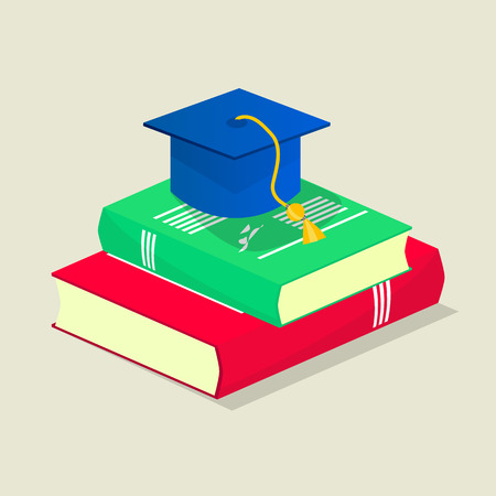 Isometric student  illustration: books and graduation capのイラスト素材