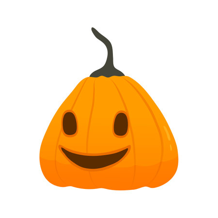 Cute cartoon halloween pumpkin decoration with carved face isolated on white backgroundのイラスト素材